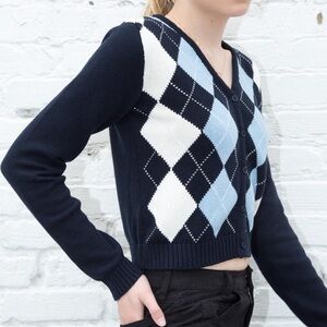 Brandy Melville Elizabeth Cardigan Sweater in Blue & White Argyle